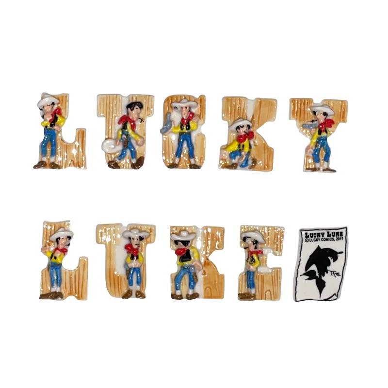 Série complète de 10 fèves Son nom est Lucky Luke 2019