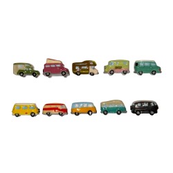 Série complète de 10 fèves Vans et calmping-cars 2024