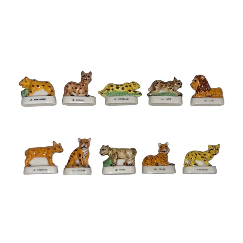 Série complète de 10 fèves Les félins 2003