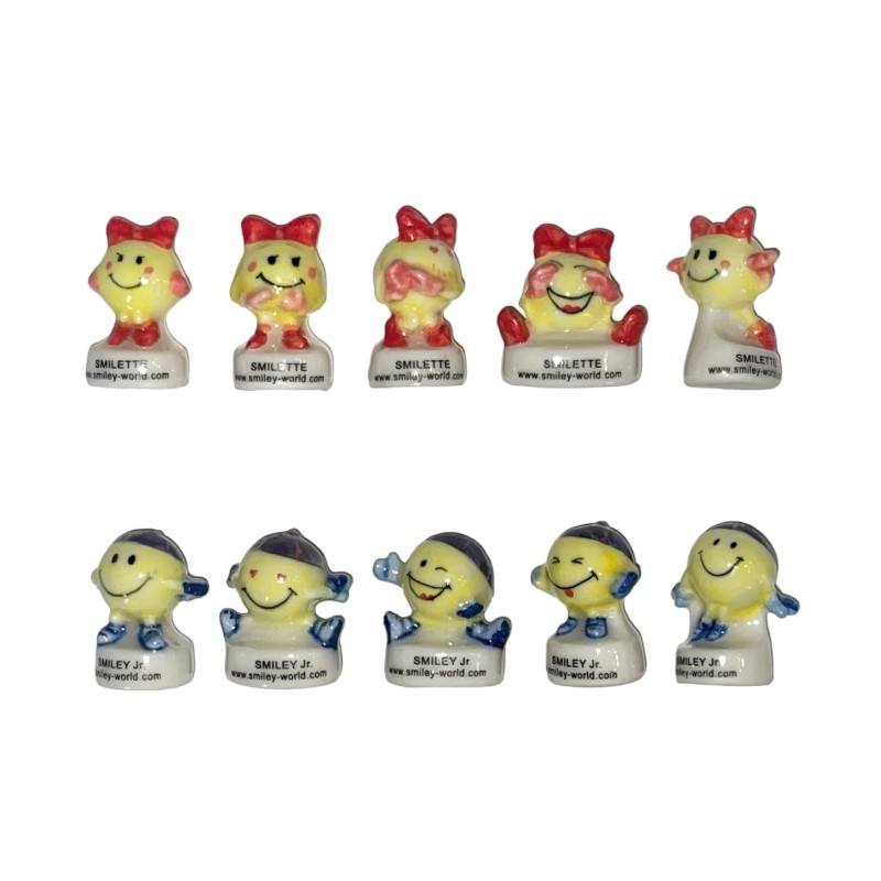 Série complète de 10 fèves Smiley Junior et Smilette 2003