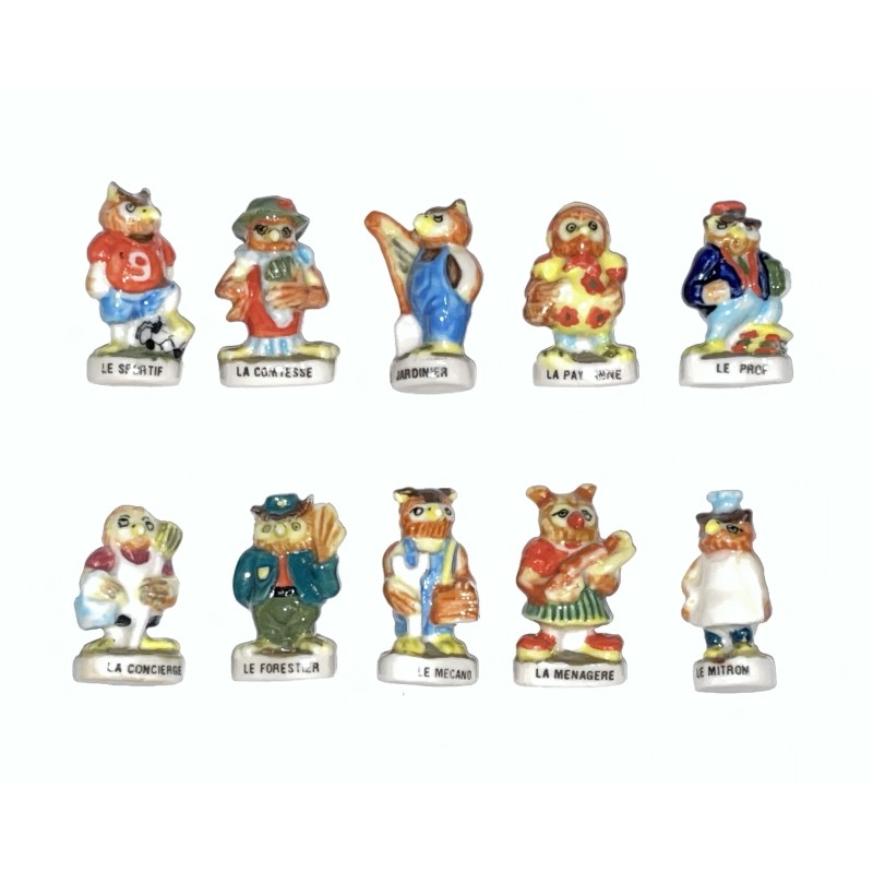 Série complète de 10 fèves Les chouettes II 1997