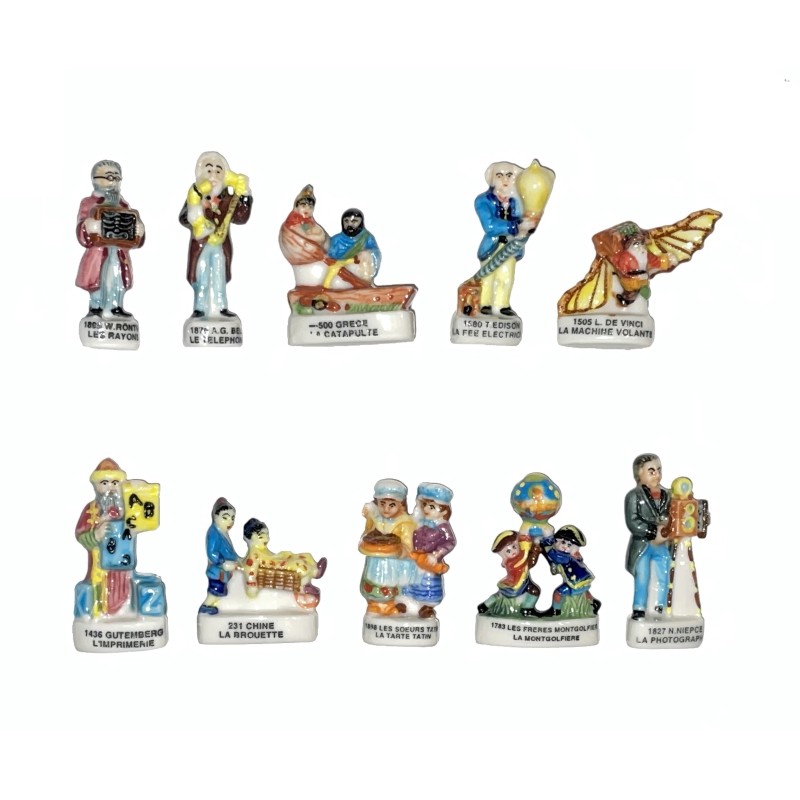 Série complète de 10 fèves Les inventeurs 2001