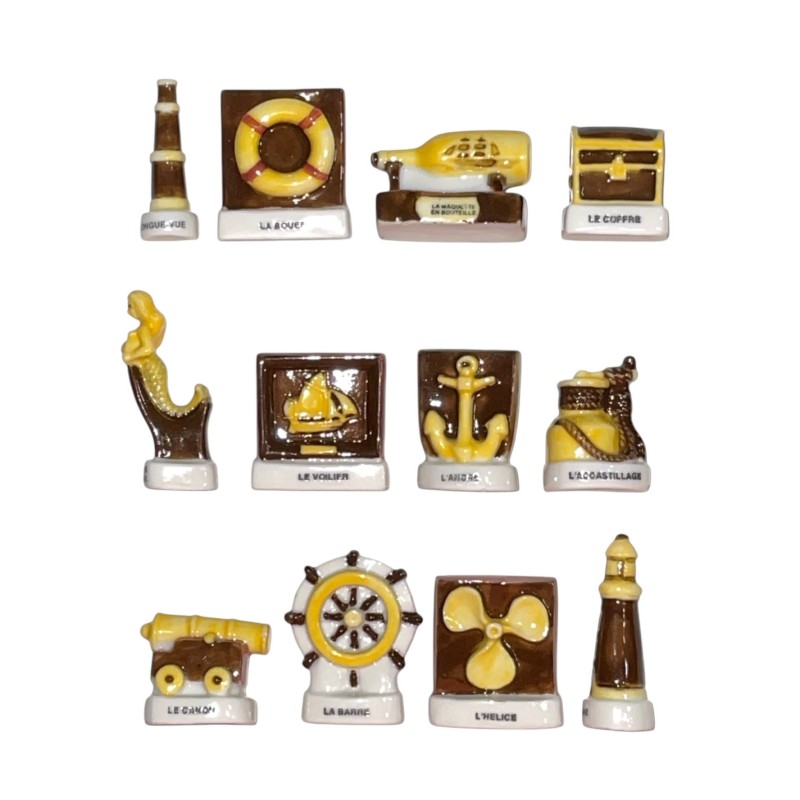 Série complète de 12 fèves Les objets de la marine 2002