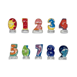 Série complète de 10 fèves Les chiffres planètes 2004