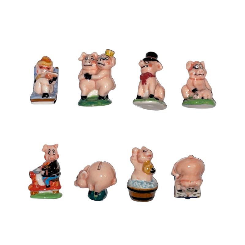 Série complète de 8 fèves Le cochon roi d'un jour 2004