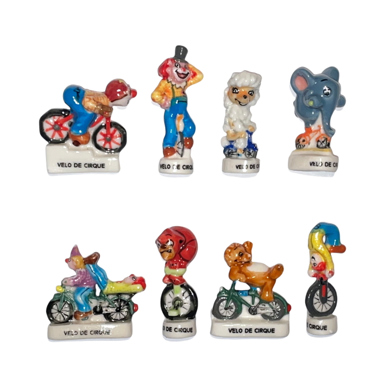 Série complète de 8 fèves Les vélos de cirque I 2005