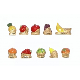 Complete set of 10 feves Fruités en bois