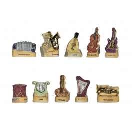 Complete set of 10 feves Les instruments de musique
