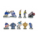 Complete set of 10 feves Le rugby