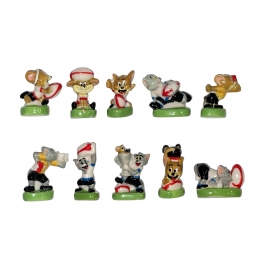 Série complète de 10 fèves Tom et Jerry rugbymen