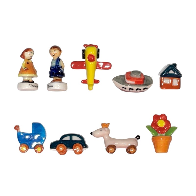 Série complète de 9 fèves Tom et Choupette 2003