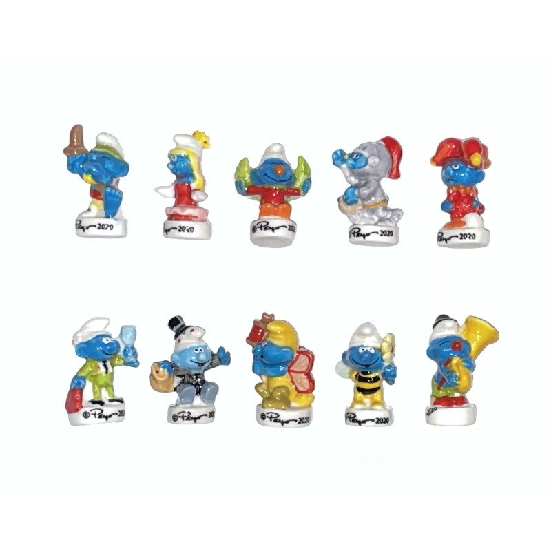 Série complète de 10 fèves Le carnaval des Schtroumpfs 2022