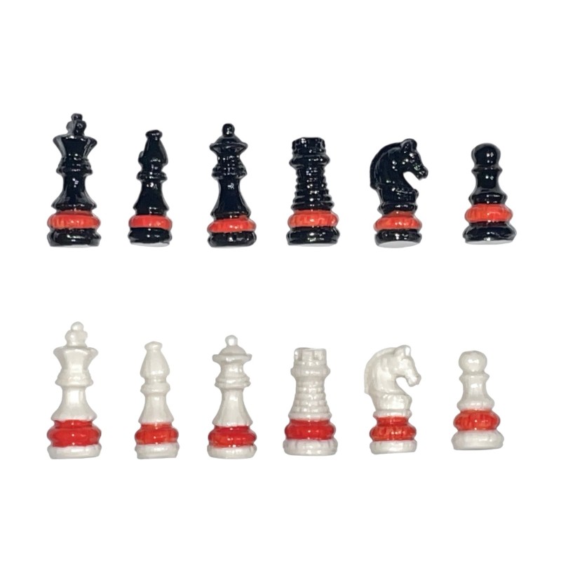 Série complète de 12 fèves Echec et mat rouge noir et blanc 2025