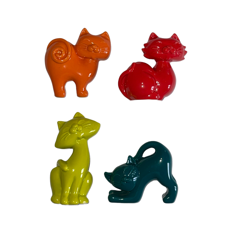 Série complète de 4 fèves Médium Chats colorés