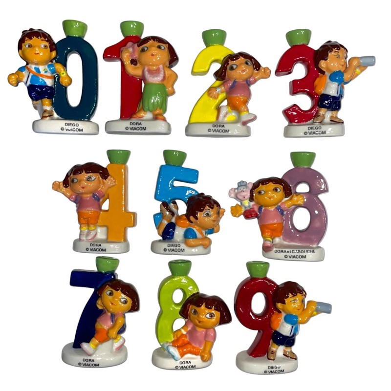 Série complète de 10 fèves Médium Dora l'exploratrice Porte-bougies