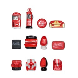 Série complète de 12 fèves Coca Cola mobilier vintage