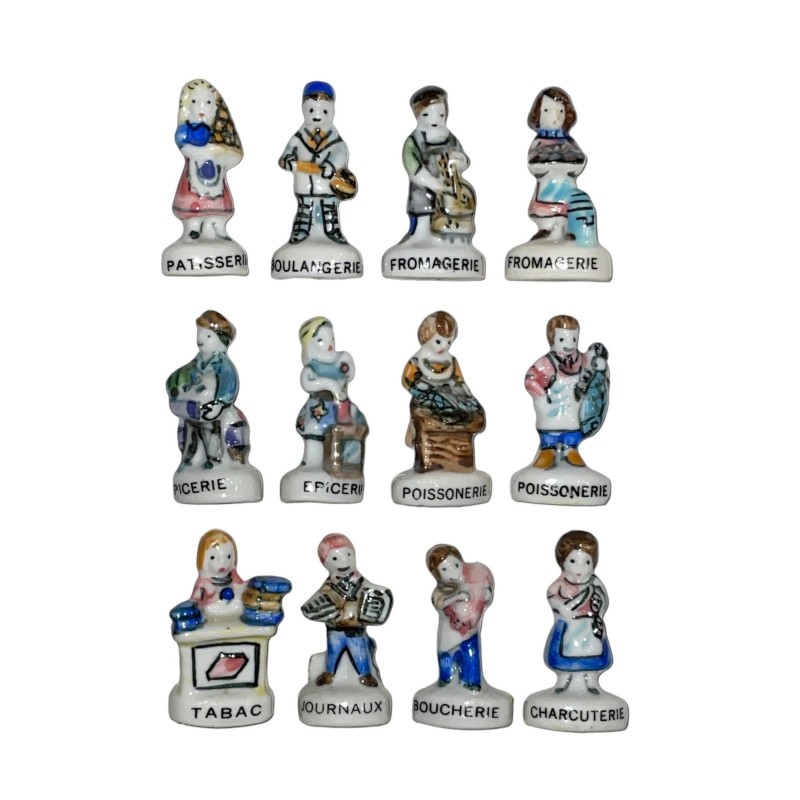 Série complète de 12 fèves Commerçants de quartier 1994