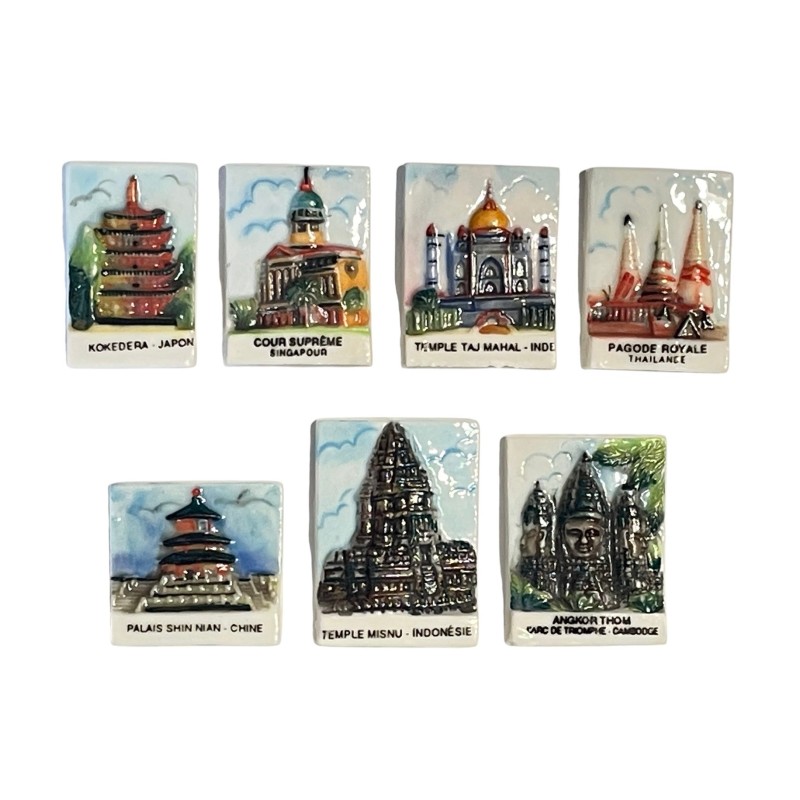 Série complète de 7 fèves Monuments célèbres d'Asie 1995