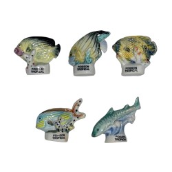 Série complète de 5 fèves Les poissons tropicaux 1996