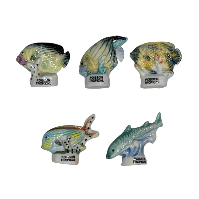Série complète de 5 fèves Les poissons tropicaux 1996