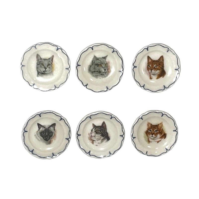 Série complète de 6 fèves Assiettines Têtes de chats 2001