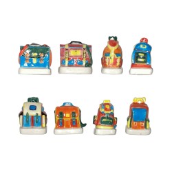 Série complète de 8 fèves Panoplie de cartable 2002