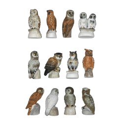 Série complète de 12 fèves Les chouettes 2003
