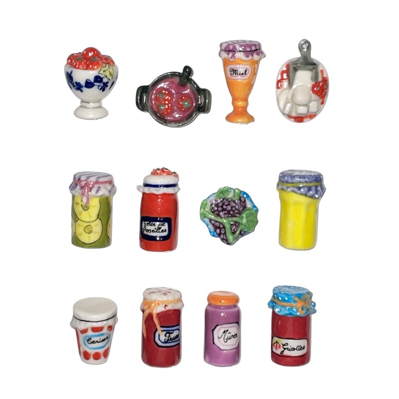 Série complète de 12 fèves Les pots à confiture 2003
