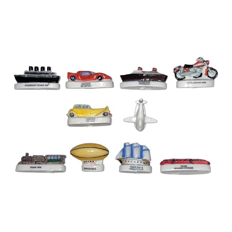 Série complète de 10 fèves Les transports prestigieux 2003