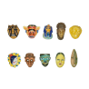 Série complète de 10 fèves Les masques du monde 2004