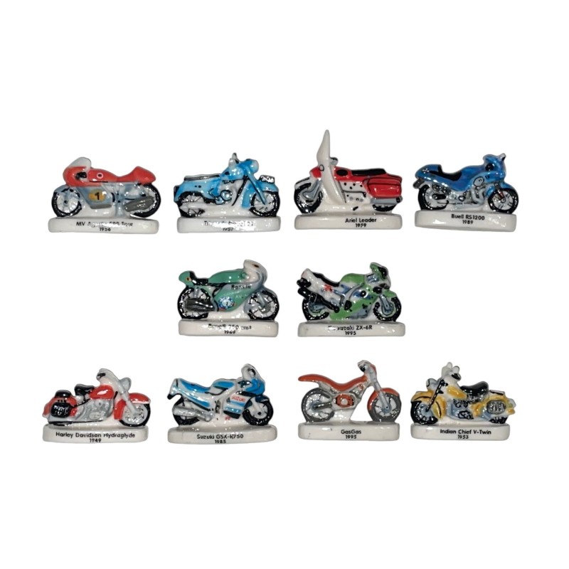 Série complète de 10 fèves Les motos de légende 2005