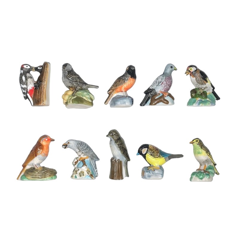 Série complète de 10 fèves Les oiseaux des villes 2005