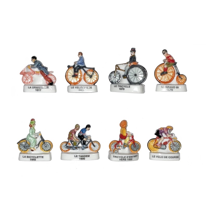 Série complète de 8 fèves Histoire de vélos 2005