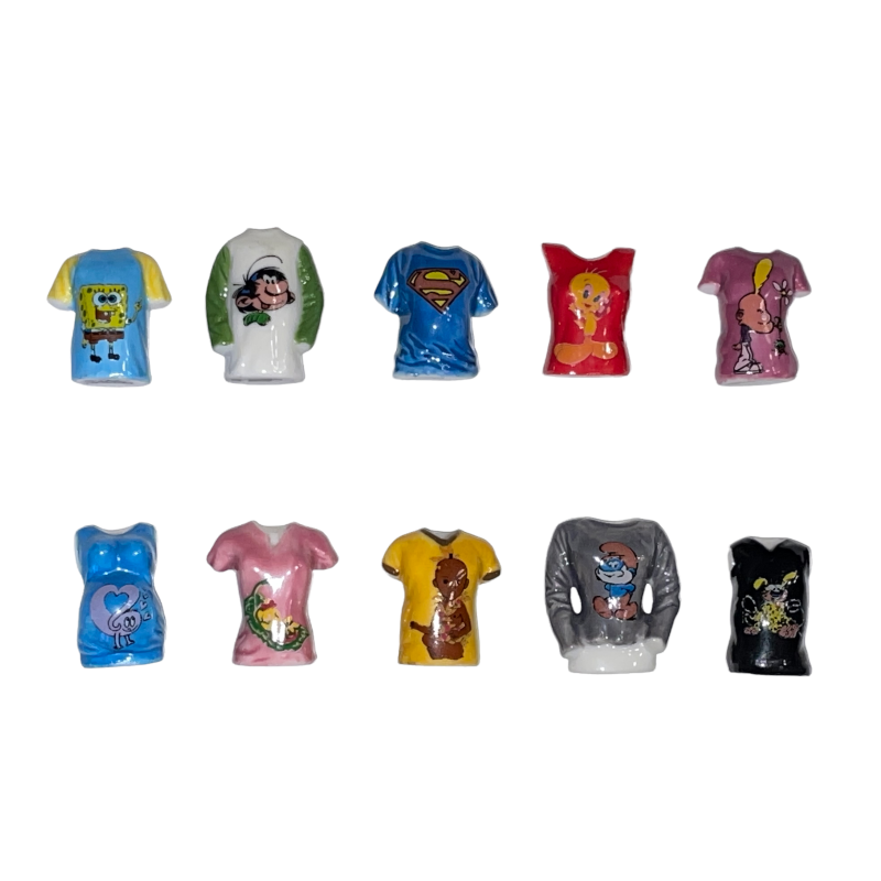 Série complète de 10 fèves T-shirts licences 2008