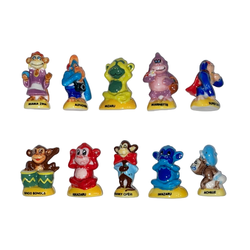 Série complète de 10 fèves Singes humoristiques 2008