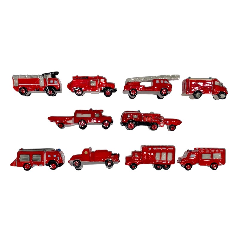 Série complète de 10 fèves Les véhicules de feu 2008