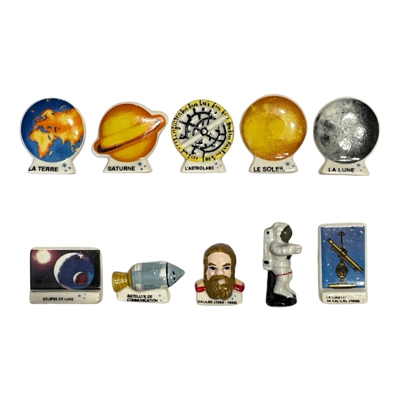 Série complète de 10 fèves L'astronomie depuis Galilée 2010