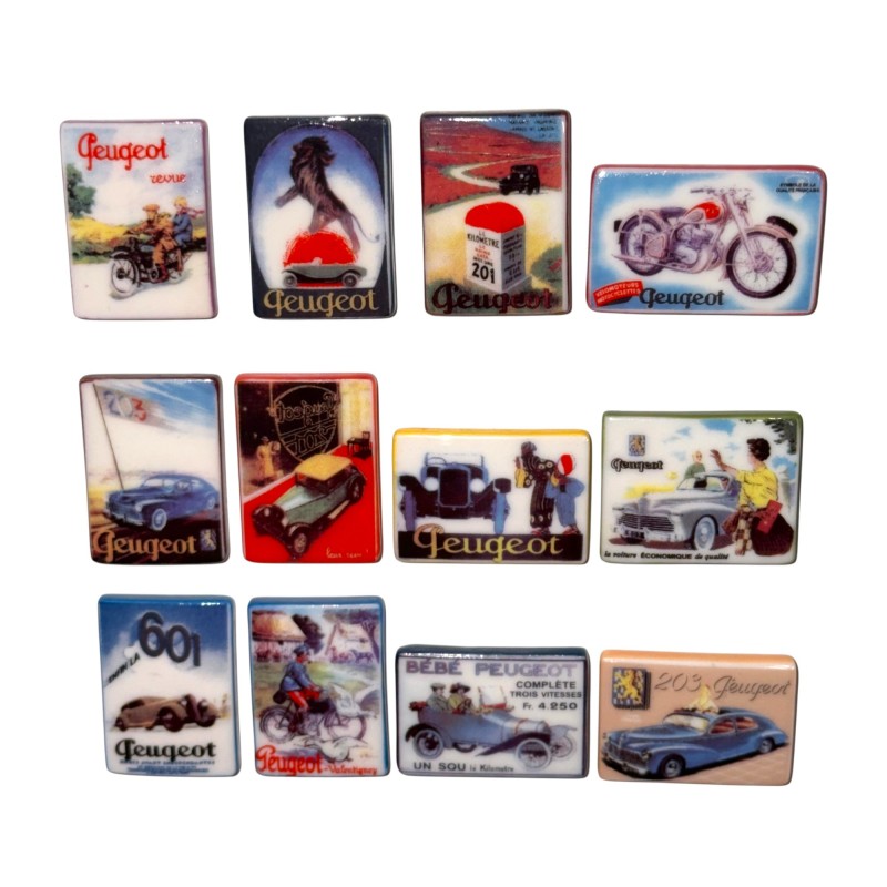 Série complète de 12 fèves Plaques émaillées Peugeot 2015