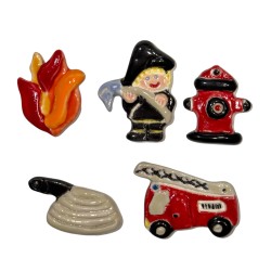 Série complète de 5 fèves Au feu les pompiers 2016
